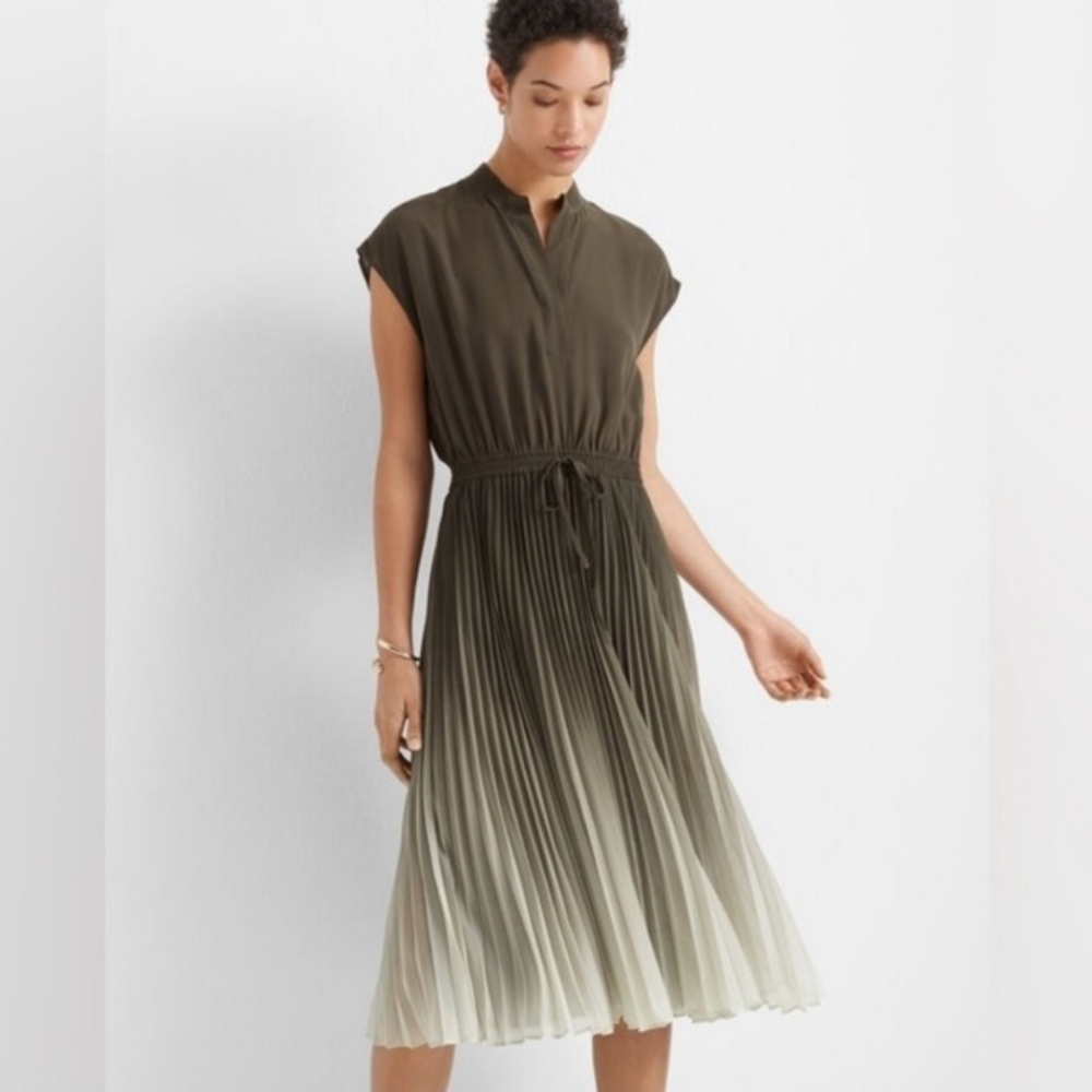 Club Monaco Ombre Olive Pleated Midi Dress